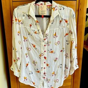 Anthropologie button down 3/4 sleeve cream top worn once